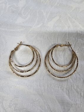 Gold-Tone Textured Triple Hoop Earrings